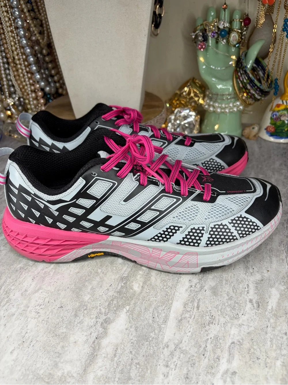 Hoka One One Speedboat 2 Women's Running Shoes Size 9.5 Pink Gray Sneakers Gym